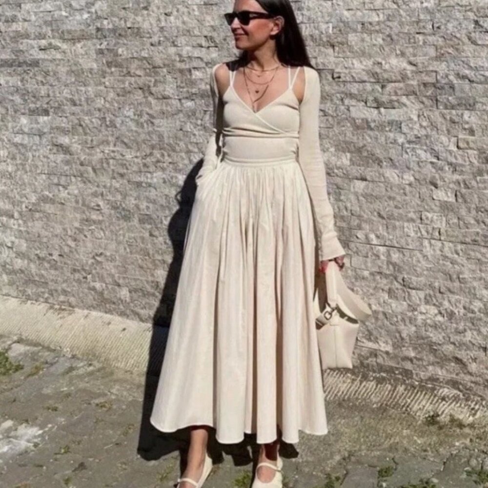 NWT ZARA RUFFLY WAIST SKIRT WHIT POCKETS